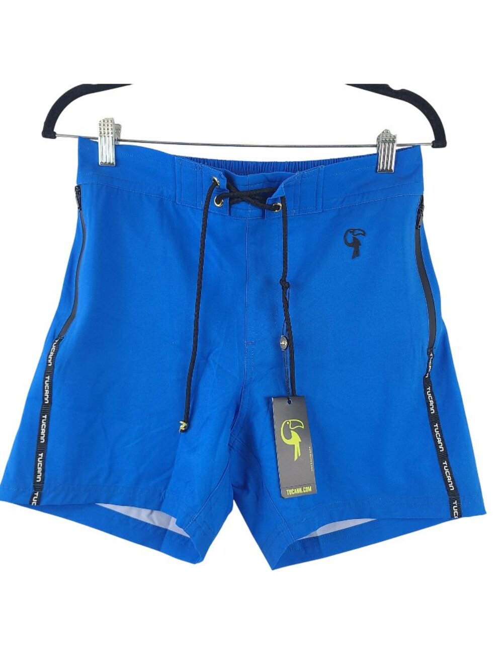 NEW Tucann Men's Premium Swim Shorts Royal Blue 5"  Sz S Side Zipper Pockets